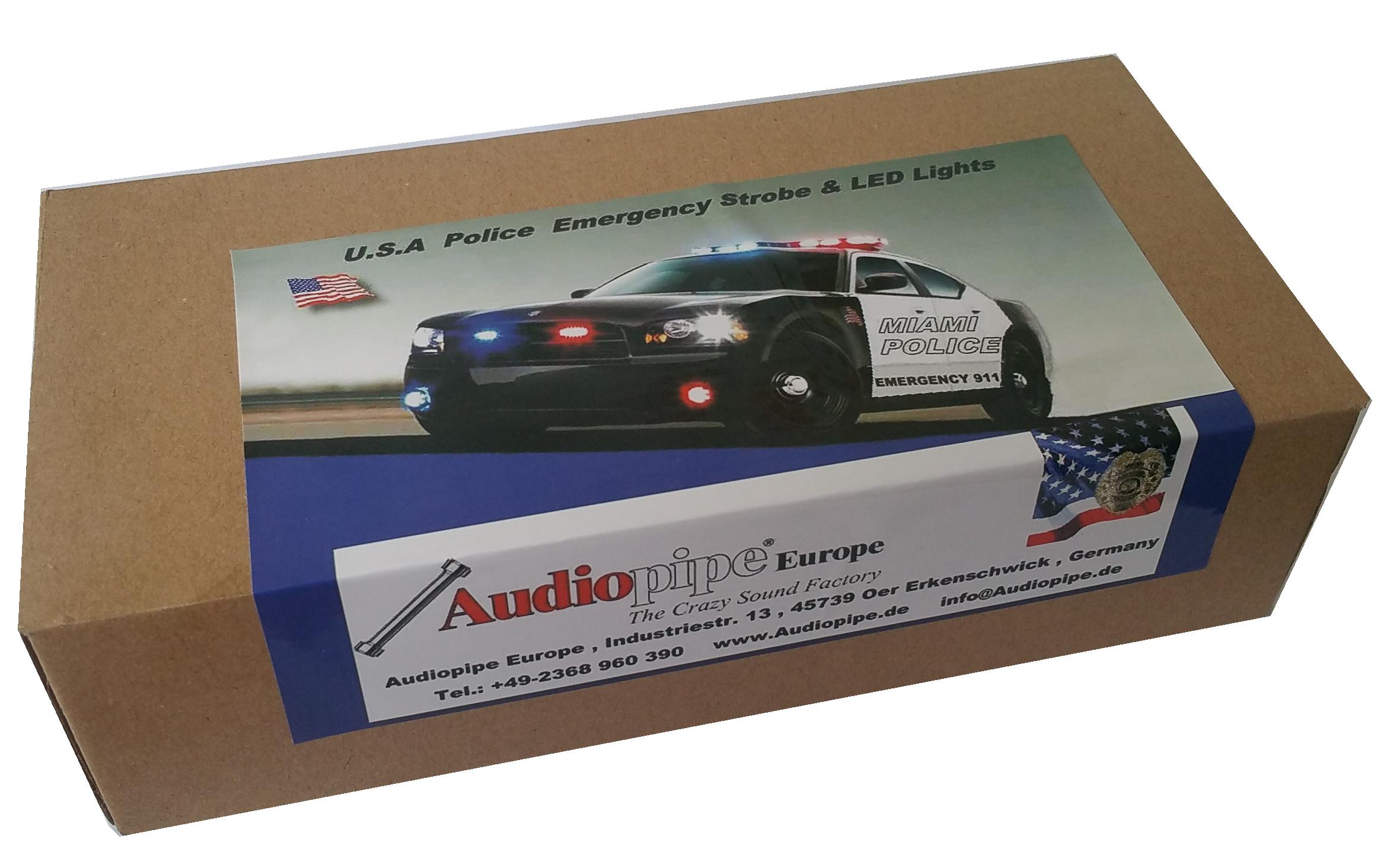 LED Frontblitzer USA Police Strobo PACE CAR BLAU/ROT 8W - Audiopipe