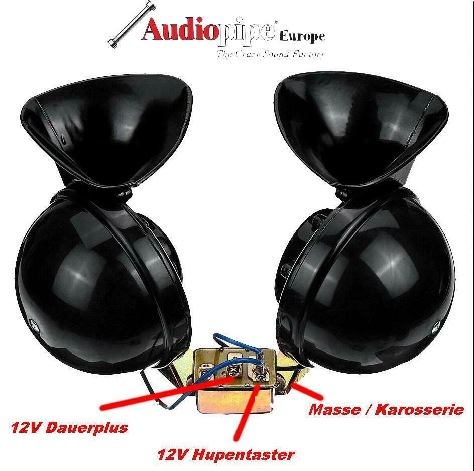 Bullenhorn Doppel Hupe 12V - Audiopipe
