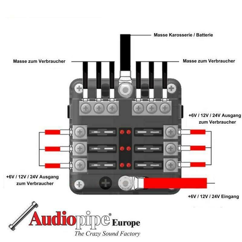 Sicherungshalter 12-24V Sicherungskasten 6fach Maxi - Audiopipe